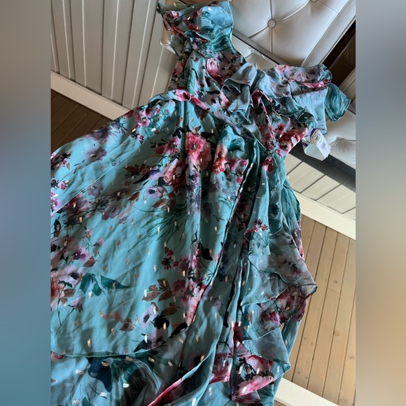 Eliza J Floral Ruffle Trim Calf Midi Dress 2 Mint - Picture 11 of 12